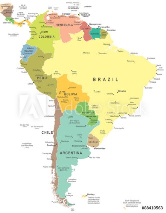 Afbeeldingen van South America map - highly detailed vector illustration